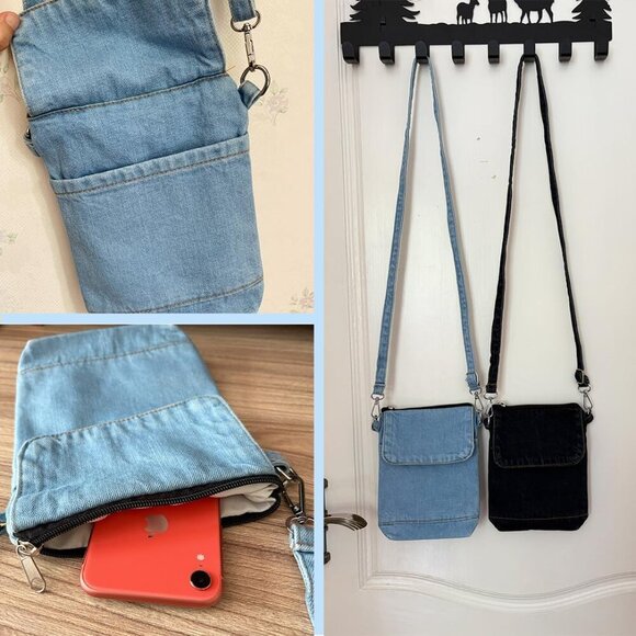 Small Denim Purses 2 Pcs Women Adjustable Crossbody Bags Blue Jean - Picture 3 of 5
